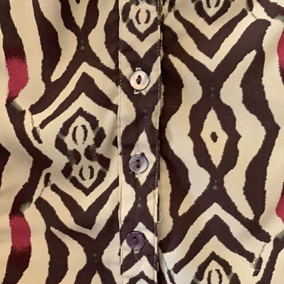 MKM Designs long sleeve tribal print blouse. Collar. V neck. Size S Length 22” - Picture 4 of 6